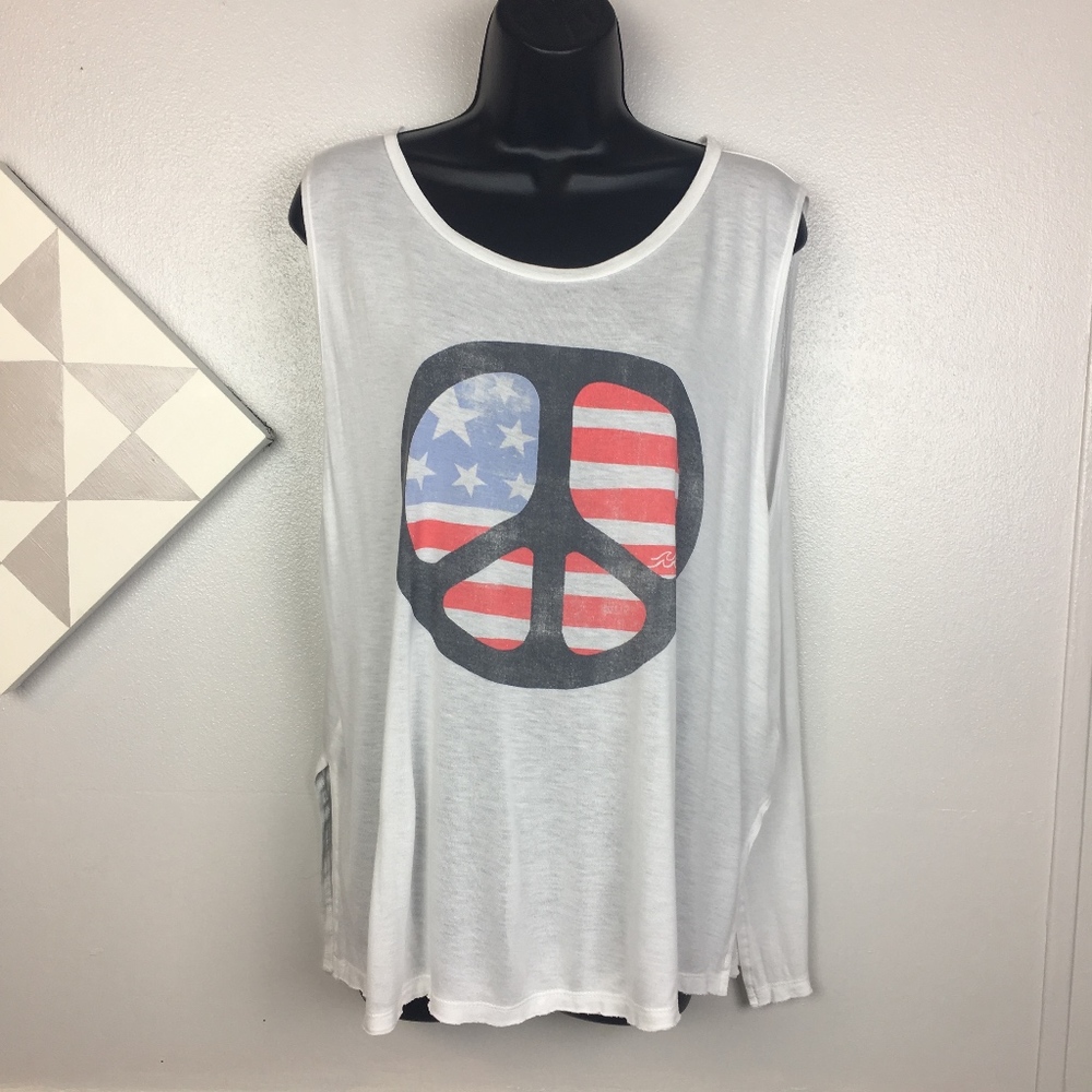 Billabong White Graphic Tee Tank Top Flag Peace L